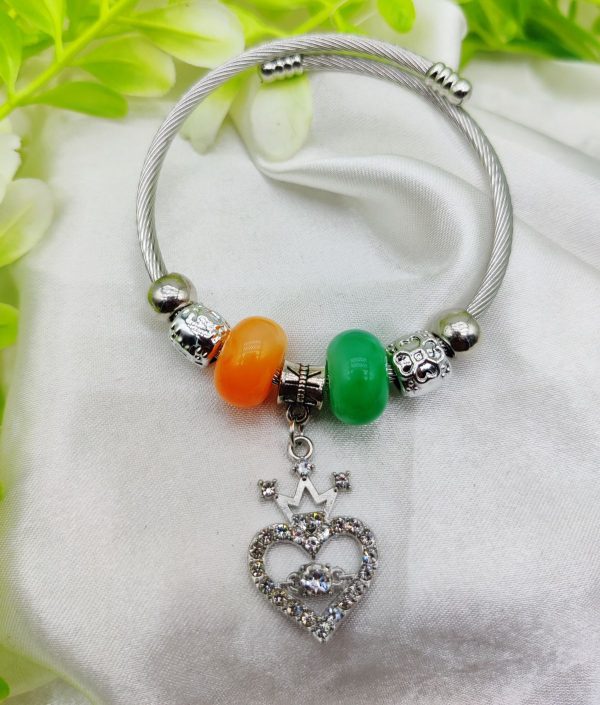 1 Piece Imported Exquisite Silver Pandora Bracelet With Heart Crown Charm And Beaded Details | Best Quality Bracelet For Girls & Women | Girls & Women Jewellery