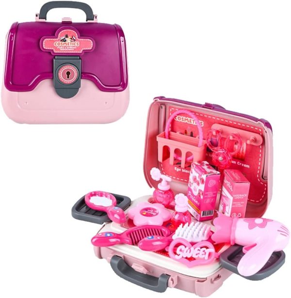 24 Pcs Girls Fashion Beauty Salon Toys, Early Education Toys, Kids Makeup Kit, Dress Up Pretend Play With Toy Hairdryer, Comb, Portable Case, Premium Gifts For Toddler Girls (cosmetic Bag)