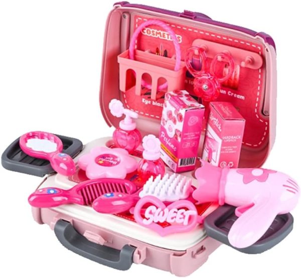24 Pcs Girls Fashion Beauty Salon Toys, Early Education Toys, Kids Makeup Kit, Dress Up Pretend Play With Toy Hairdryer, Comb, Portable Case, Premium Gifts For Toddler Girls (cosmetic Bag)
