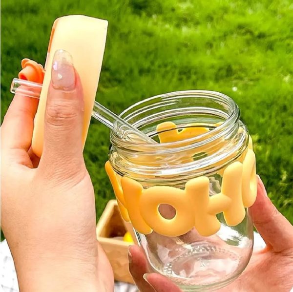 Cute Glass Straw Cup For Girls – 350ml Portable Insulated Water Cup With Straw, Lid & Chain Handle | Summer Travel Drinkware