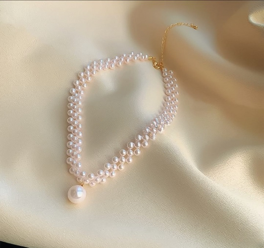 Elegant Twisted Pearl Necklace With Large Pendant – Classic Bridal & Evening Jewelry – Korean Pearls Necklace