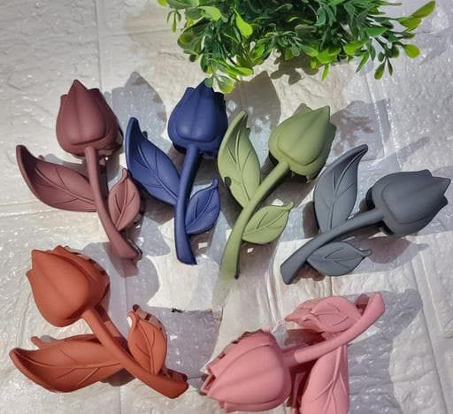 Rose Flower Hair Clips – Stylish Matte Finish Rose-shaped Claw Clips For Women & Girls (assorted Colors, Set Of 6)